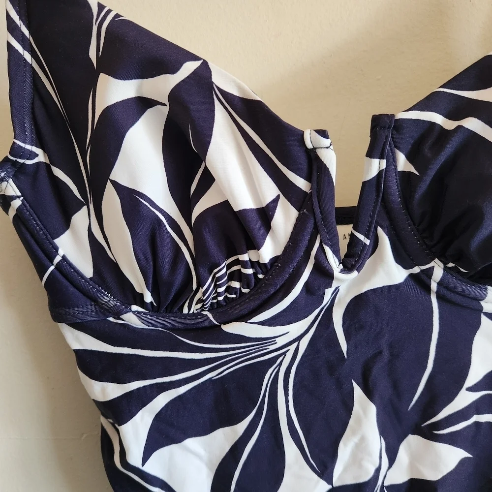 NWT Anne Cole Tankini Bakini Swim Top Tank Navy White Small S